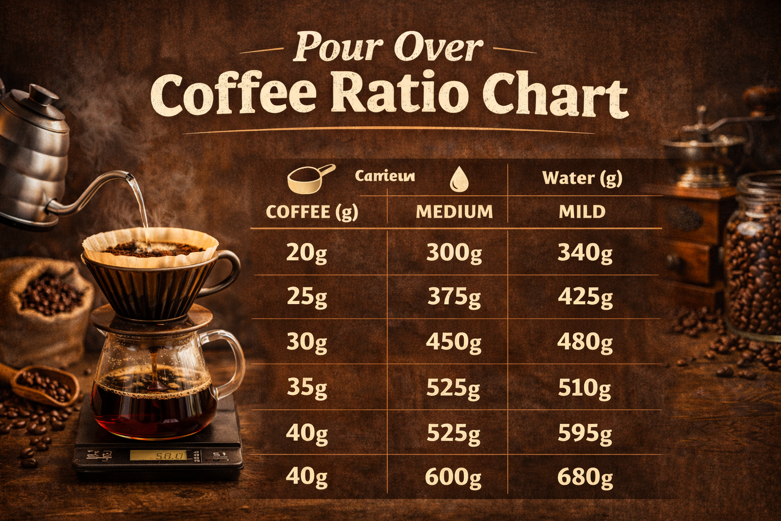Pour Over Coffee Ratio Chart