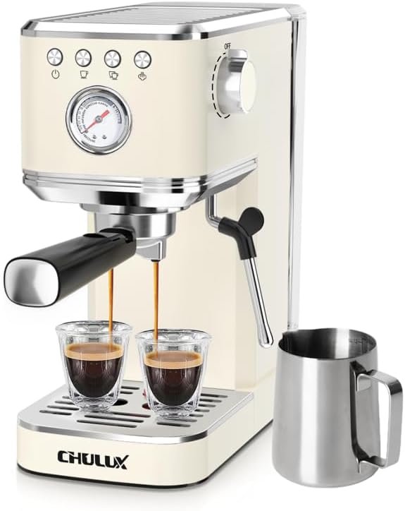 CHULUX Slim Espresso Machine with Milk Frother [Compact espresso machine with 20-bar pump]