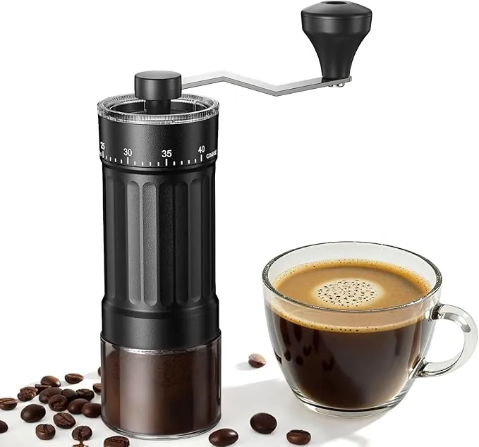 3 Mini Manual Coffee Grinder with 40 Adjustable Settings, Portable Hand Coffee Bean Mill with 30g Capacity, Conical Burr Coffee Grinder with Crank for Travel, Camping, Office, Espresso, Pour Over