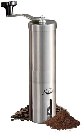 4 Manual Stainless Steel Coffee Grinder - 18 Adjustable Settings, Portable Conical Burr Grinder for Camping, Travel, Espresso - With Hand